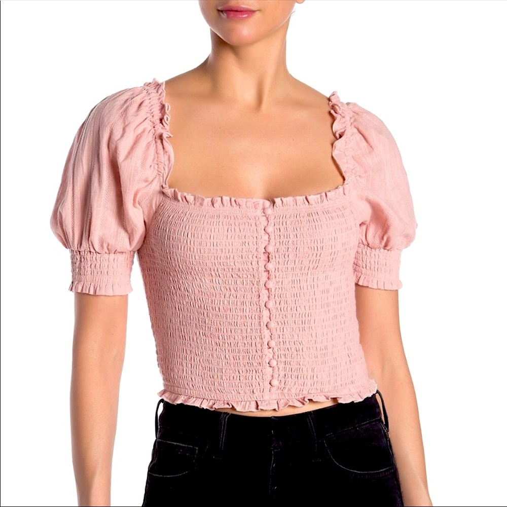 NWOT Abound Smocked Puff Sleeve Skimmer Blouse Pink Smoke - SIZE M